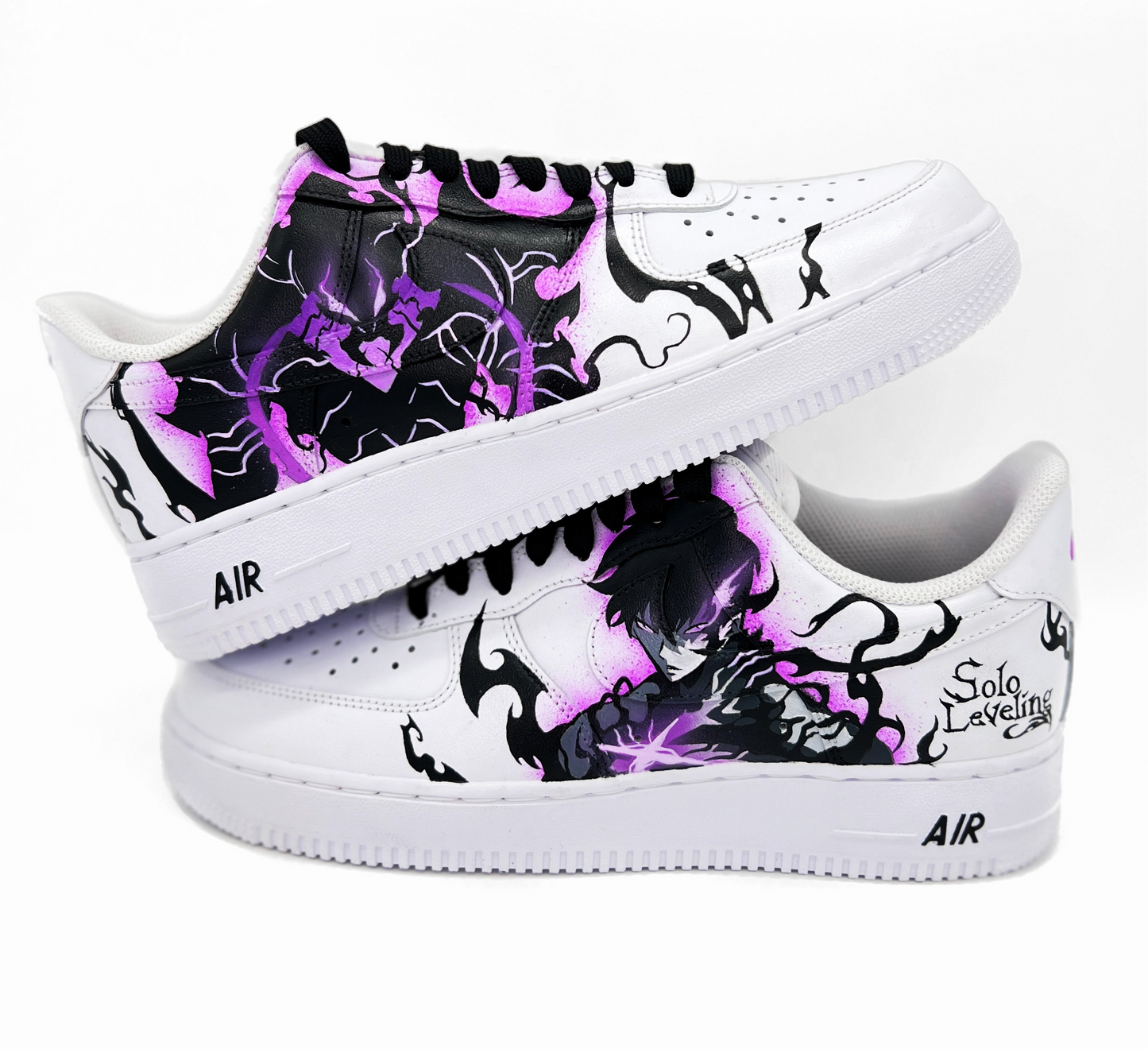 Custom Hand-Painted Sneakers – Sung Jin-Woo & Beru (Solo Leveling Inspired)