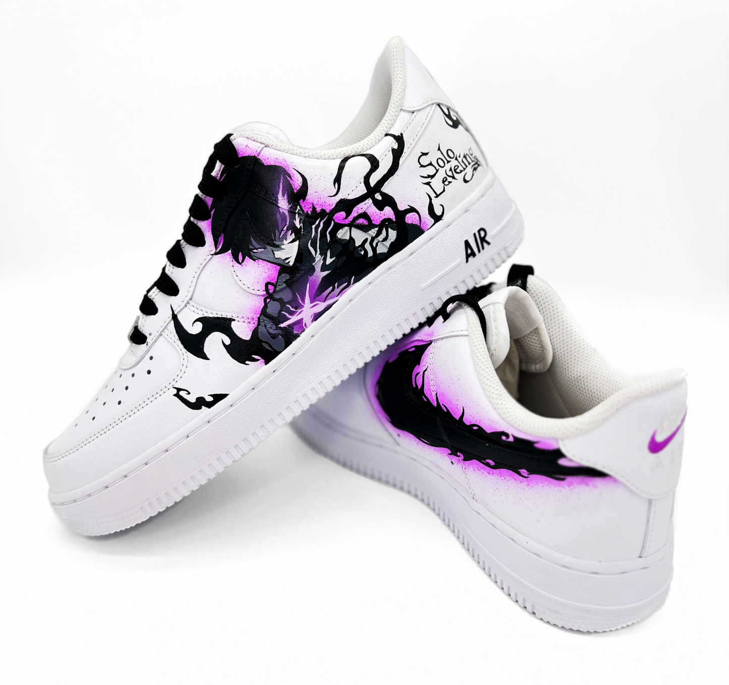 Custom Hand-Painted Sneakers – Sung Jin-Woo & Beru (Solo Leveling Inspired)